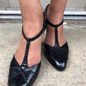 Vintage leather T-strap heels by Ferragamo
